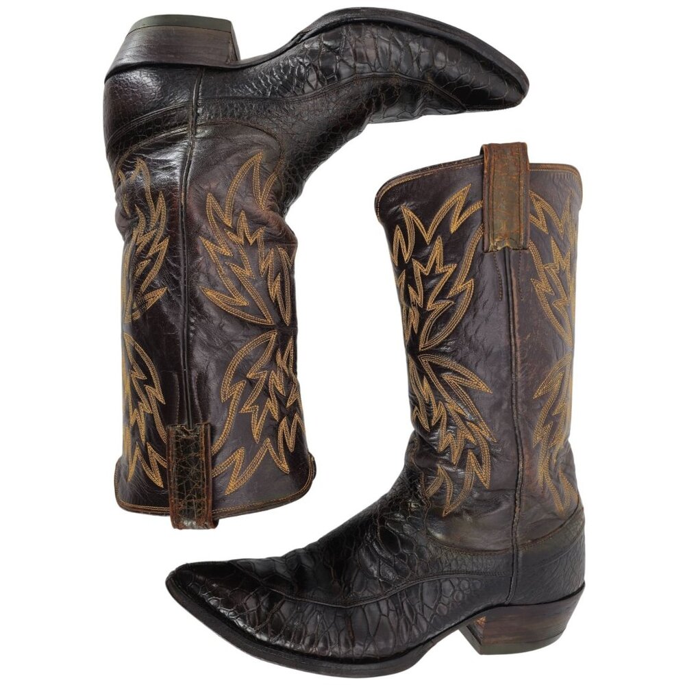 Vintage Preban Sea Turtle Exotic Justin Cowboy Boots Mens 8.5 Brown Western 9020 - Picture 8 of 14